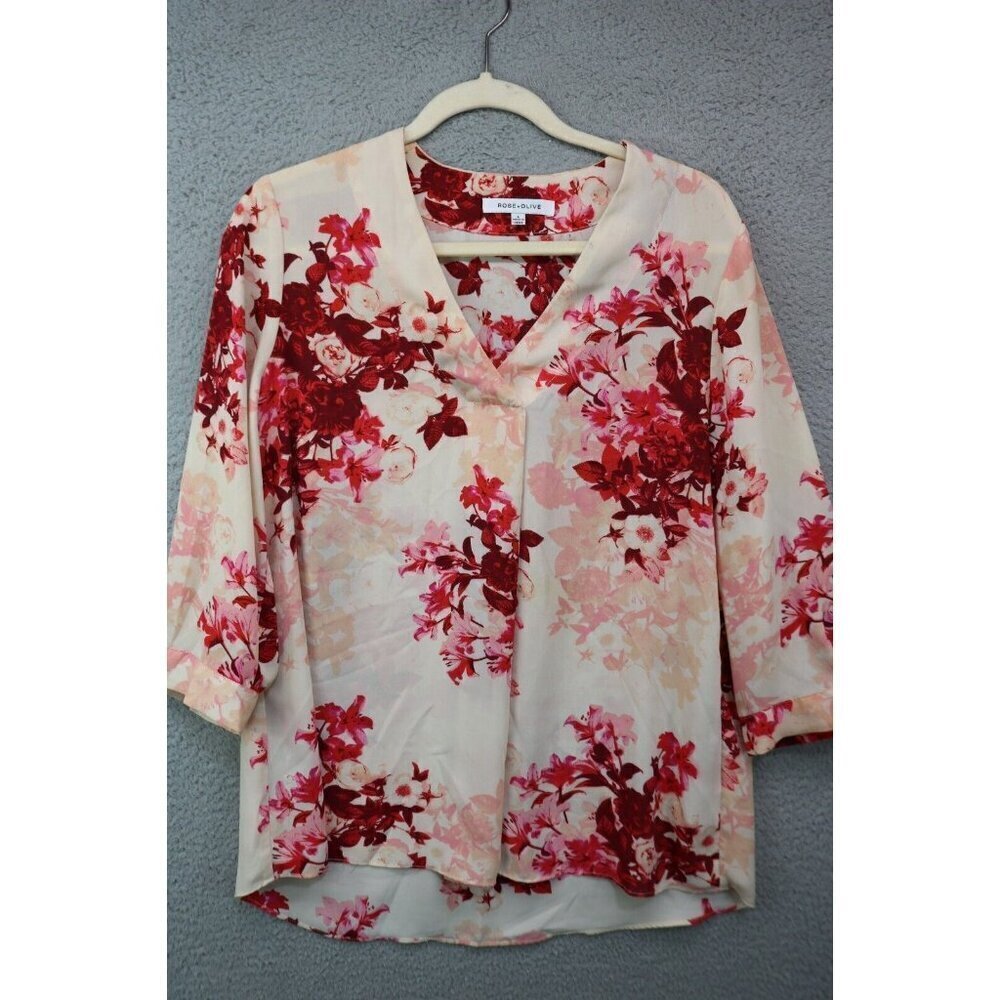 Rose & Olive Silky‎ 3/4 Sleeve V-Neck Tunic-Size Large-Lined